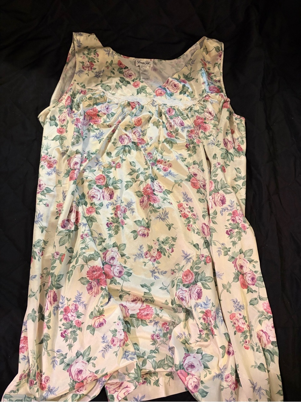 Vanity Fair 3X Silk Nightgown Floral Lace Trim Sleep Dress Plus Size - Picture 2 of 3